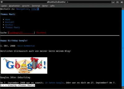 Mein Blog in w3m mit Bildern