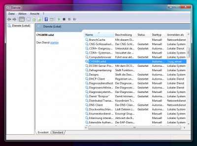 Dienste: Cygwin sshd