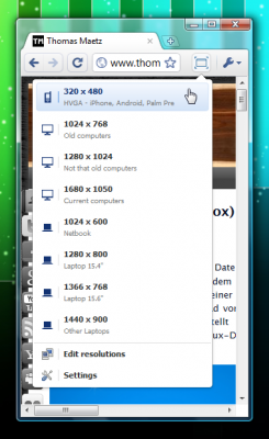 Google Chrome-Erweiterung: Window Resizer