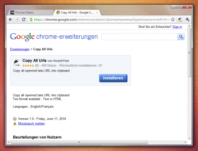 Google Chrome-Erweiterung: Copy All Urls (Copy)