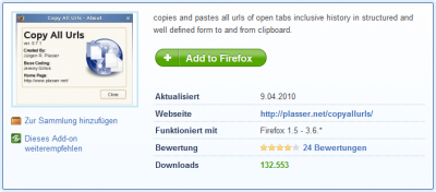Mozilla Firefox Add-on: CopyAllURLs