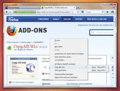 Mozilla Firefox Add-on: CopyAllURLs (Copy)