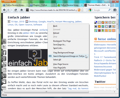Mozilla Firefox Add-on: TinEye (Select)