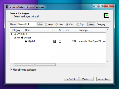 Cygwin Setup: Select Packages