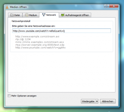VLC media player: Netzwerk